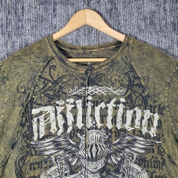 Affliction Dead Or Alive Shirt Men's XL Brown Copper Crewneck Beaded Rockabilly - Picture 3 of 12